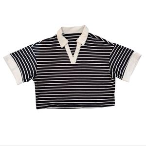 Cider Blue and White Cropped Polo Shirt